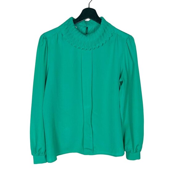 Vintage 80s Green Long Sleeve Bertha Collar Top Medium - Picture 1 of 10